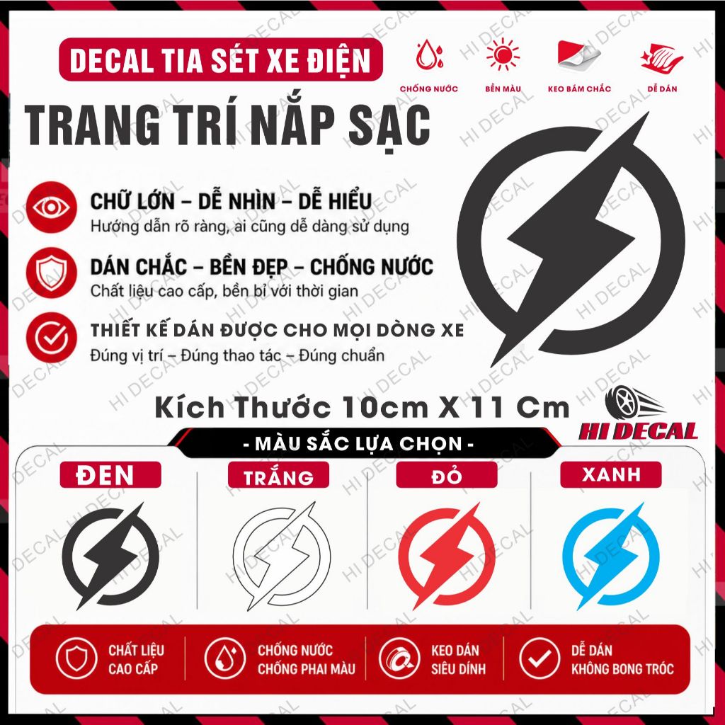 Decal trang trí xe điện, tem tia sét dán lắp xe điện , tem kí hiệu tia sét - Hi decal decal dán xe cao cấp