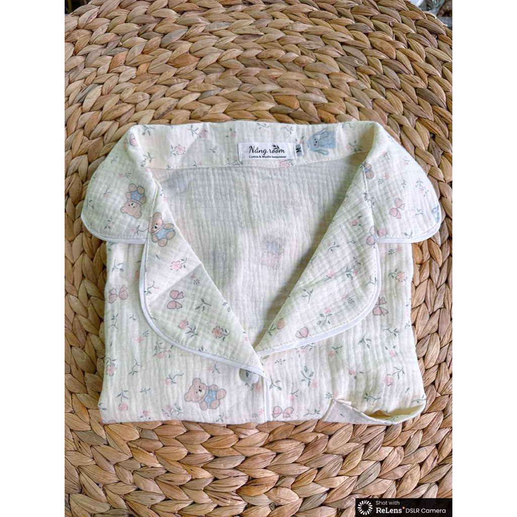 [Nắng.room] đồ ngủ pijama tay ngắn quần đùi, vải Muslin hoạ tiết dễ thương vintage 100% cotton mềm mại mặc mùa hè pijama