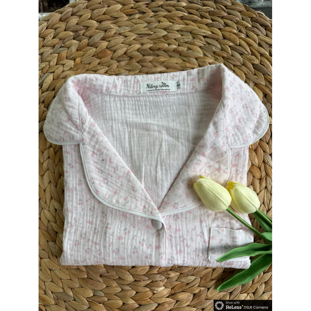 [Nắng.room] đồ ngủ pijama tay ngắn quần đùi, vải Muslin hoạ tiết dễ thương vintage 100% cotton mềm mại mặc mùa hè pijama