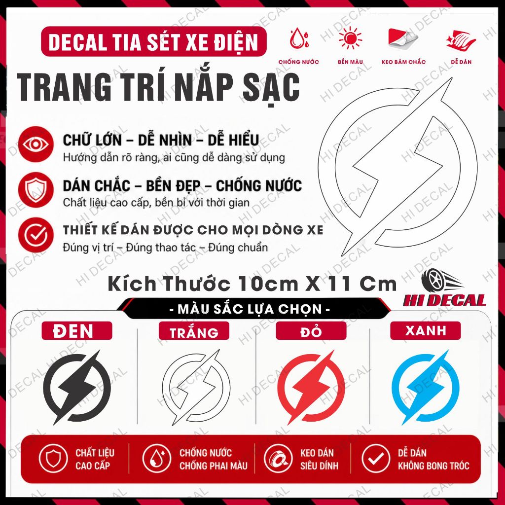 Decal trang trí xe điện, tem tia sét dán lắp xe điện , tem kí hiệu tia sét - Hi decal decal dán xe cao cấp