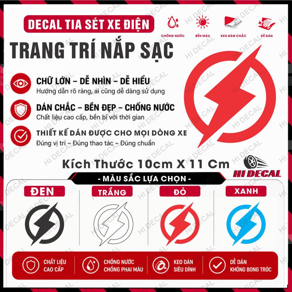 Decal trang trí xe điện, tem tia sét dán lắp xe điện , tem kí hiệu tia sét - Hi decal decal dán xe cao cấp