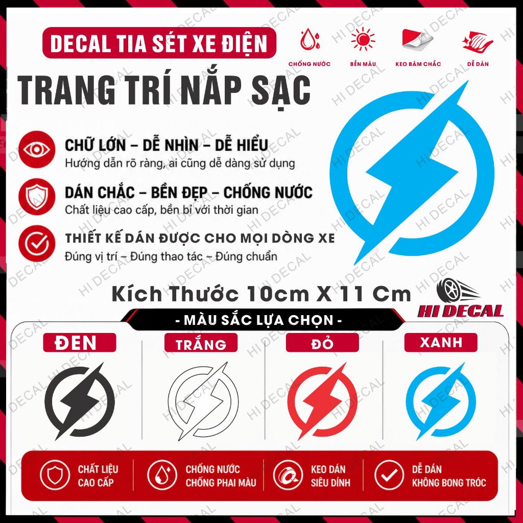Decal trang trí xe điện, tem tia sét dán lắp xe điện , tem kí hiệu tia sét - Hi decal decal dán xe cao cấp
