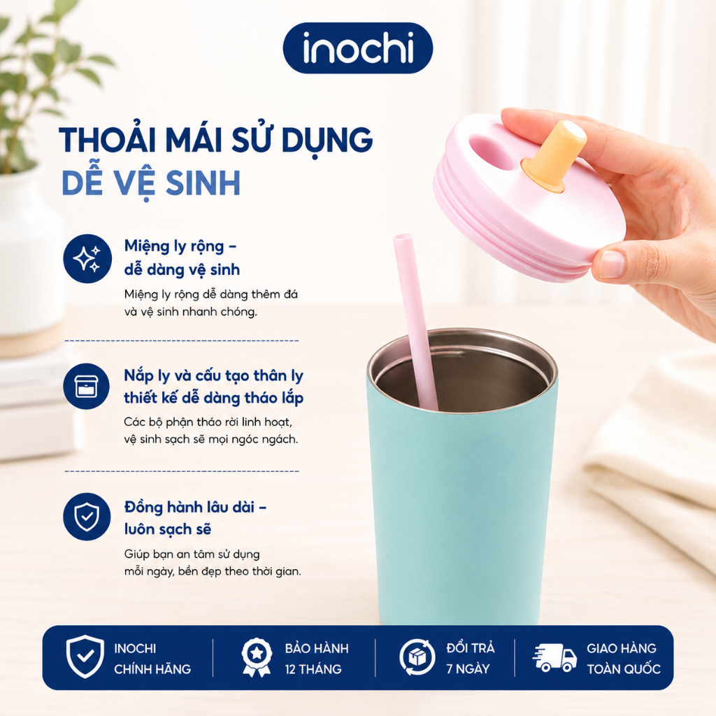 Ly giữ nhiệt Inochi Fuji Fresh 750ml - inox 304 giữ nóng lạnh 6h có ống hút quai xách chống tràn