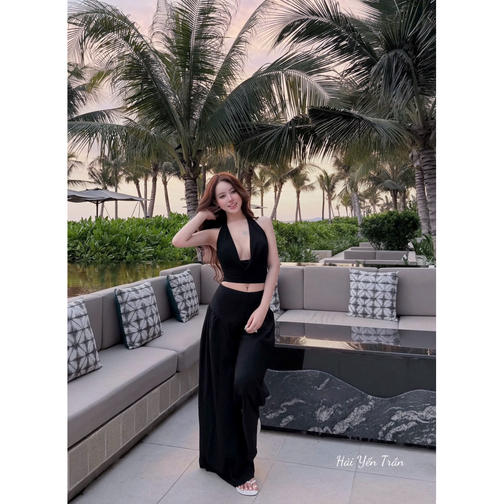 Set đồ nó sang gì đâu😍 fom quần cạp trễ ống siêu rộng tôn dáng hách chân lắm
