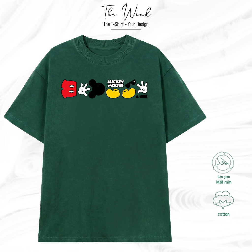 Áo thun in hình các bộ phận Mickey Phong Cách Streetwear Vải Cotton