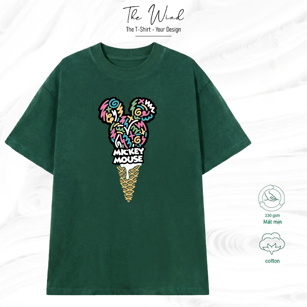 Áo thun hoạt hình Mickey Ice Cream độc lạ Vải Cotton Co Giãn 2 Chiều Form Rộng