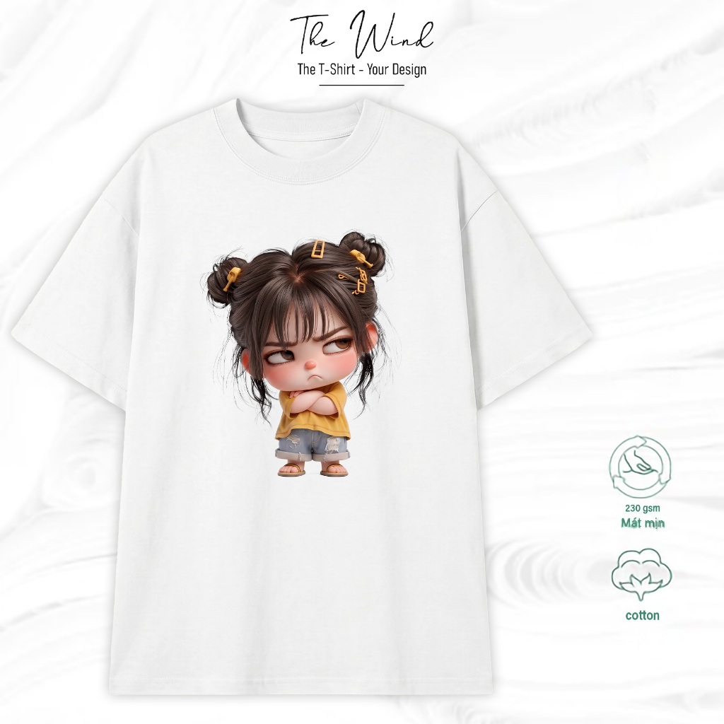Áo thun in hình Cô gái chibi dỗi hờn đáng yêu Phong Cách Streetwear Vải Cotton