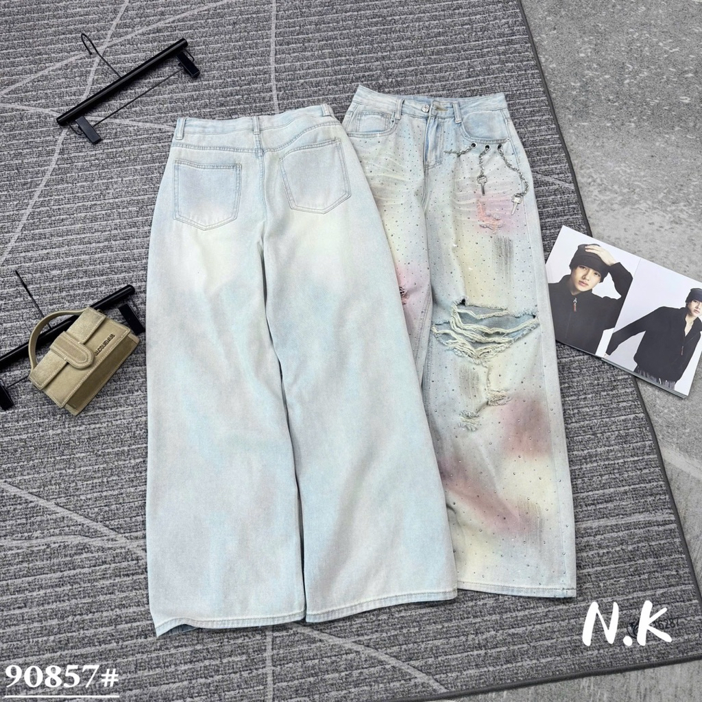 📍Quần Jeans xuông loang hồng charm khóa miu miu đính đá đẹp xuất sắc hottrend QC hotrend loại 1 e về hàng ‼️