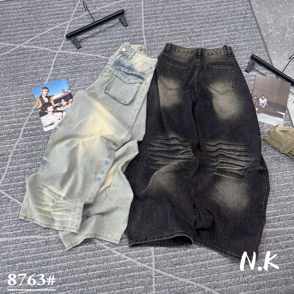 📍Quần Xuông Jeans túi hộp loang tán đinh siu chất hottrend QC loại new e về full 2 màu‼️