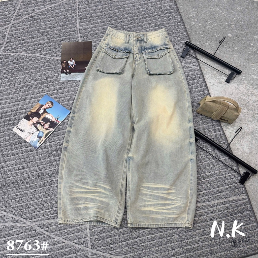 📍Quần Xuông Jeans túi hộp loang tán đinh siu chất hottrend QC loại new e về full 2 màu‼️