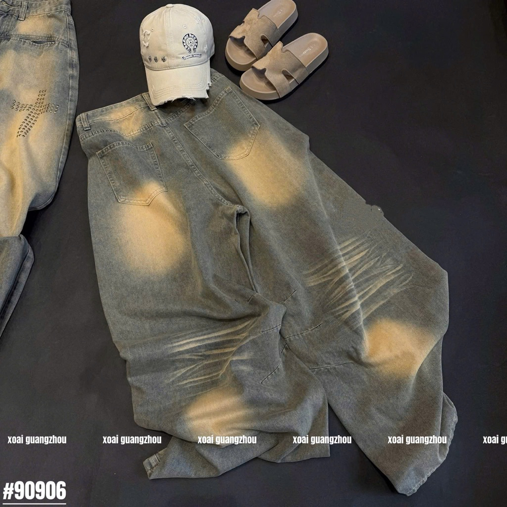 🥭Siu phẩm jeans xuông loang màu bịu tán đinh túi trước tone màu siu slayy hàng QC loại 1 new