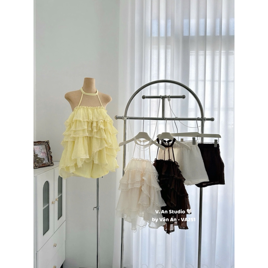 Set yếm tơ tầng kê ren