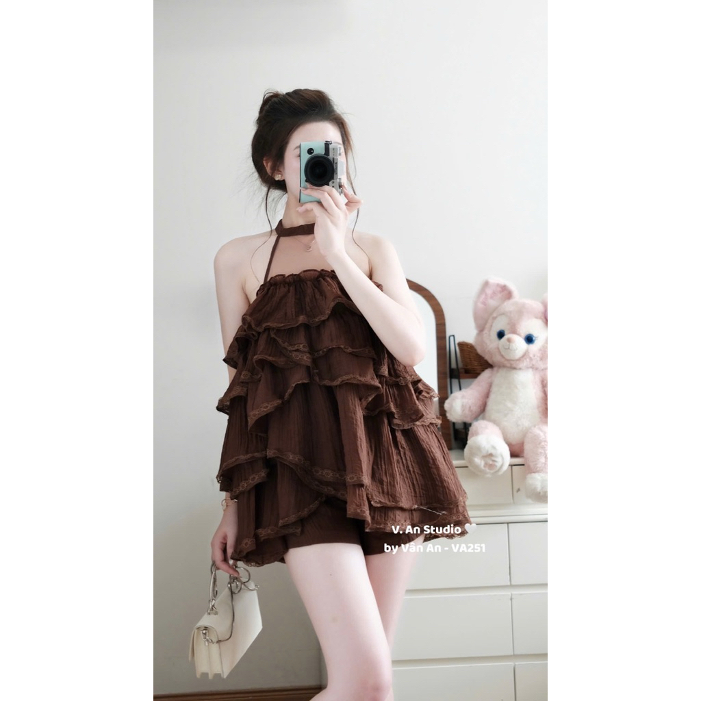 Set yếm tơ tầng kê ren