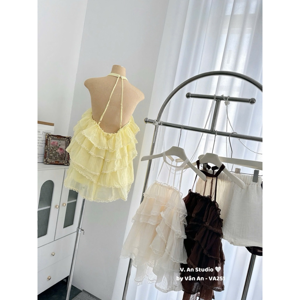 Set yếm tơ tầng kê ren