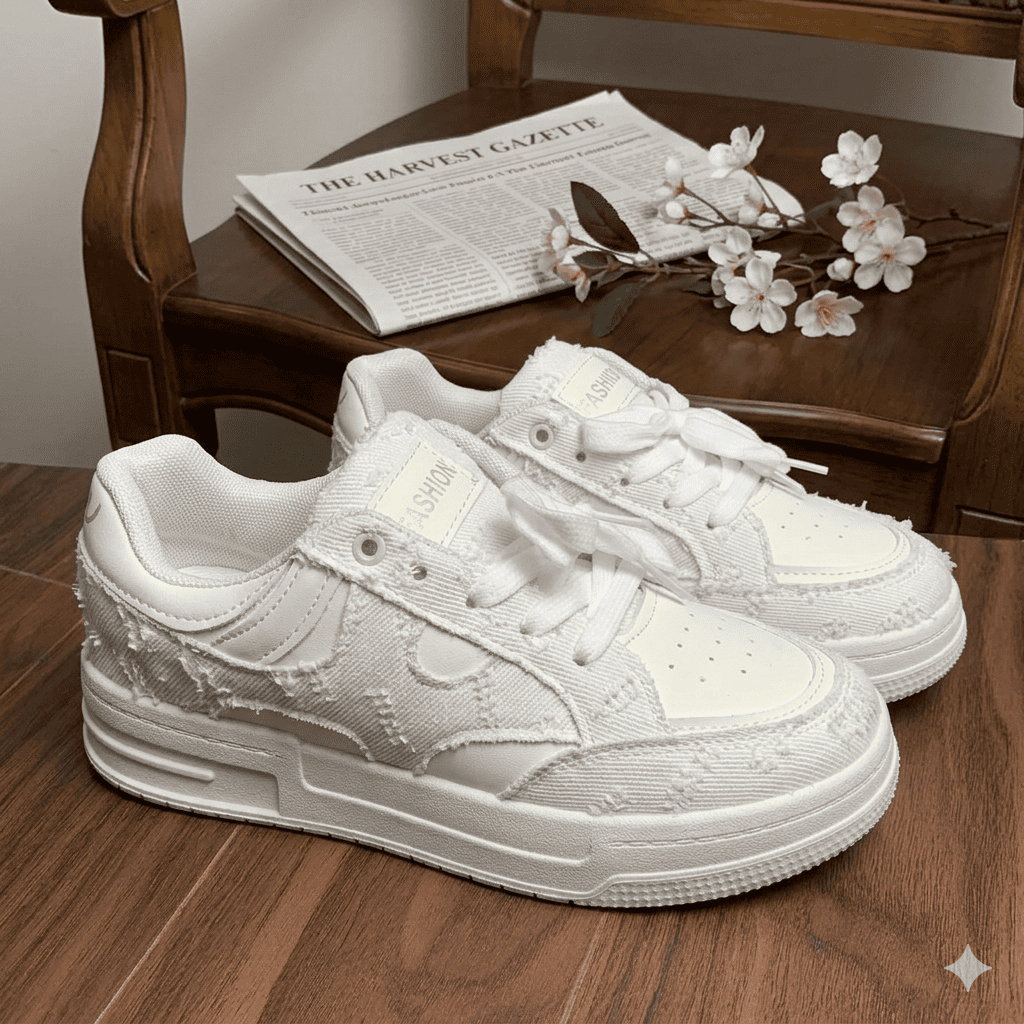 Giày Sneaker Nữ Đế Tăng Chiều Cao,Họa Tiết Vải Jean Bền Đẹp, Thiết Kế Sành Điệu, Phù Hợp Đi Học, Đi Làm, Đi Chơi