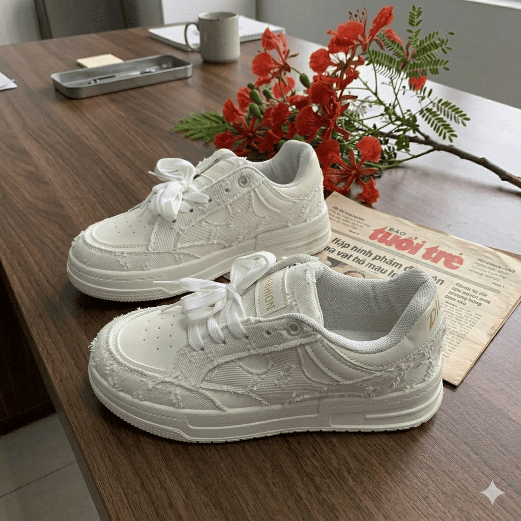 Giày Sneaker Nữ Đế Tăng Chiều Cao,Họa Tiết Vải Jean Bền Đẹp, Thiết Kế Sành Điệu, Phù Hợp Đi Học, Đi Làm, Đi Chơi