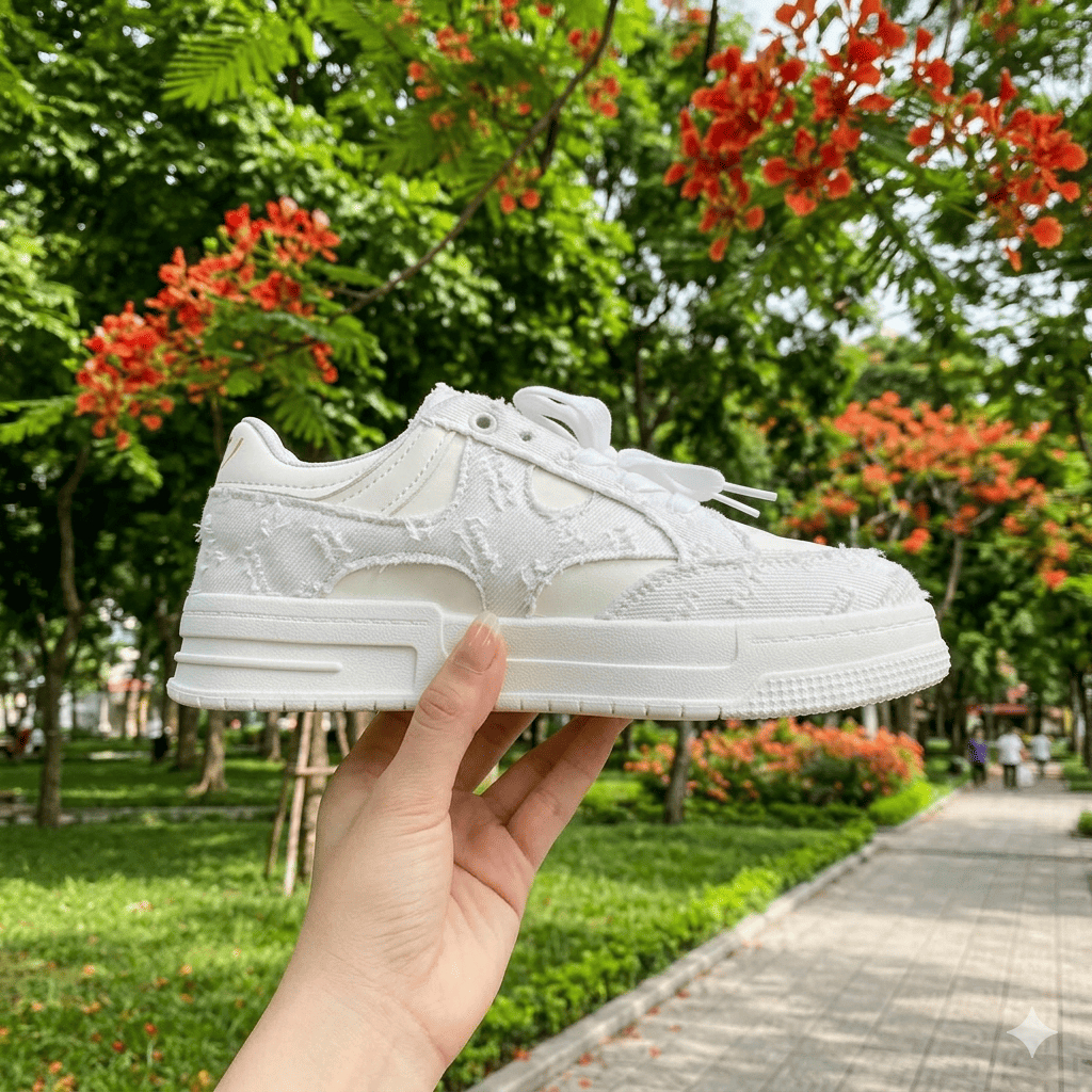 Giày Sneaker Nữ Đế Tăng Chiều Cao,Họa Tiết Vải Jean Bền Đẹp, Thiết Kế Sành Điệu, Phù Hợp Đi Học, Đi Làm, Đi Chơi