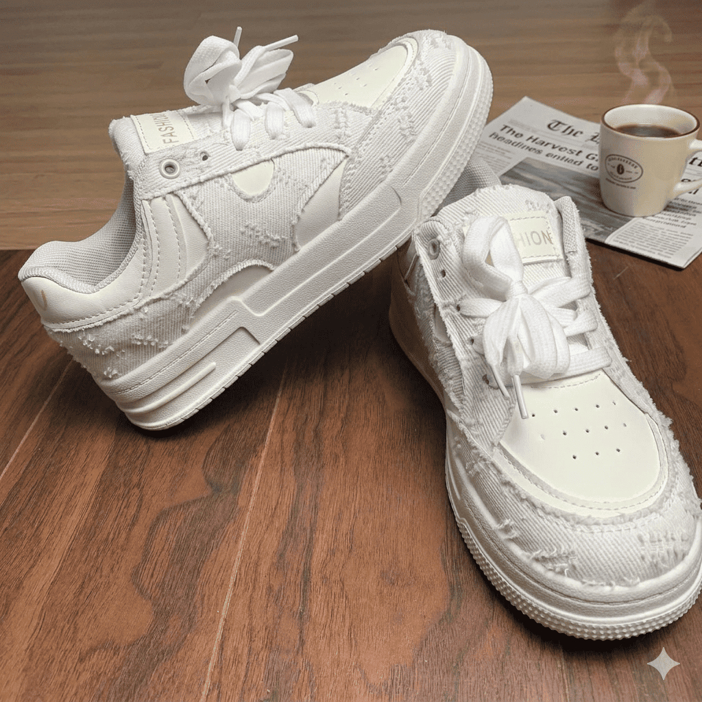 Giày Sneaker Nữ Đế Tăng Chiều Cao,Họa Tiết Vải Jean Bền Đẹp, Thiết Kế Sành Điệu, Phù Hợp Đi Học, Đi Làm, Đi Chơi