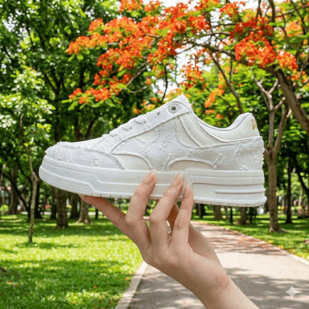 Giày Sneaker Nữ Đế Tăng Chiều Cao,Họa Tiết Vải Jean Bền Đẹp, Thiết Kế Sành Điệu, Phù Hợp Đi Học, Đi Làm, Đi Chơi