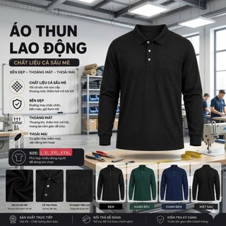 áo thun lao động tay dài chất liệu cá sấu mè thoáng khí thấm hút mồ hôi tốt mát lạnh