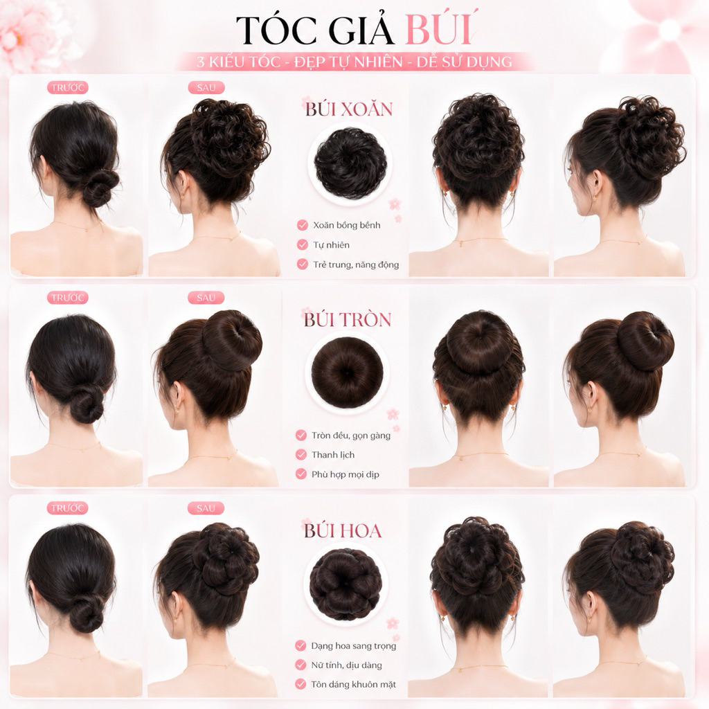 [GIÁ ƯU ĐÃI] TÓC GIẢ BÚI CÁC LOẠI CHO NỮ LÀM DÀY TÓC HÀNG CAO CẤP CỰC TỰ NHIÊN
