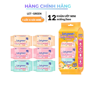Lốc Khăn Ướt Mini Tiện Lợi Let-Green 12 Miếng/Gói 6 Gói/Lốc - Nhỏ Gọn - Tiện Lợi