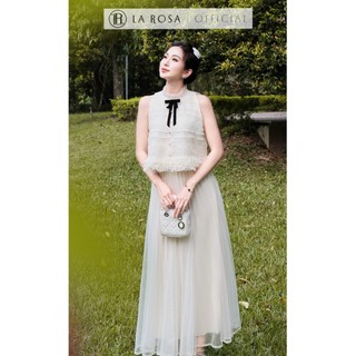 Set Váy Dáng Dài La Rosa Áo Cổ Yếm Phối Nơ Nổi Bật Kèm Chân Váy Maxi Lưới Dáng Xòe Sang Chảnh A1105 - CV1082