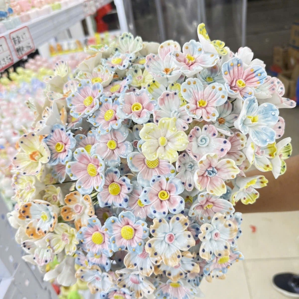 Hoa Gốm Sứ Chấm Men Chuyển Màu Trang Trí Để Bàn, Hoa Cắm Bình Decor Phòng Khách, Bàn Làm Việc