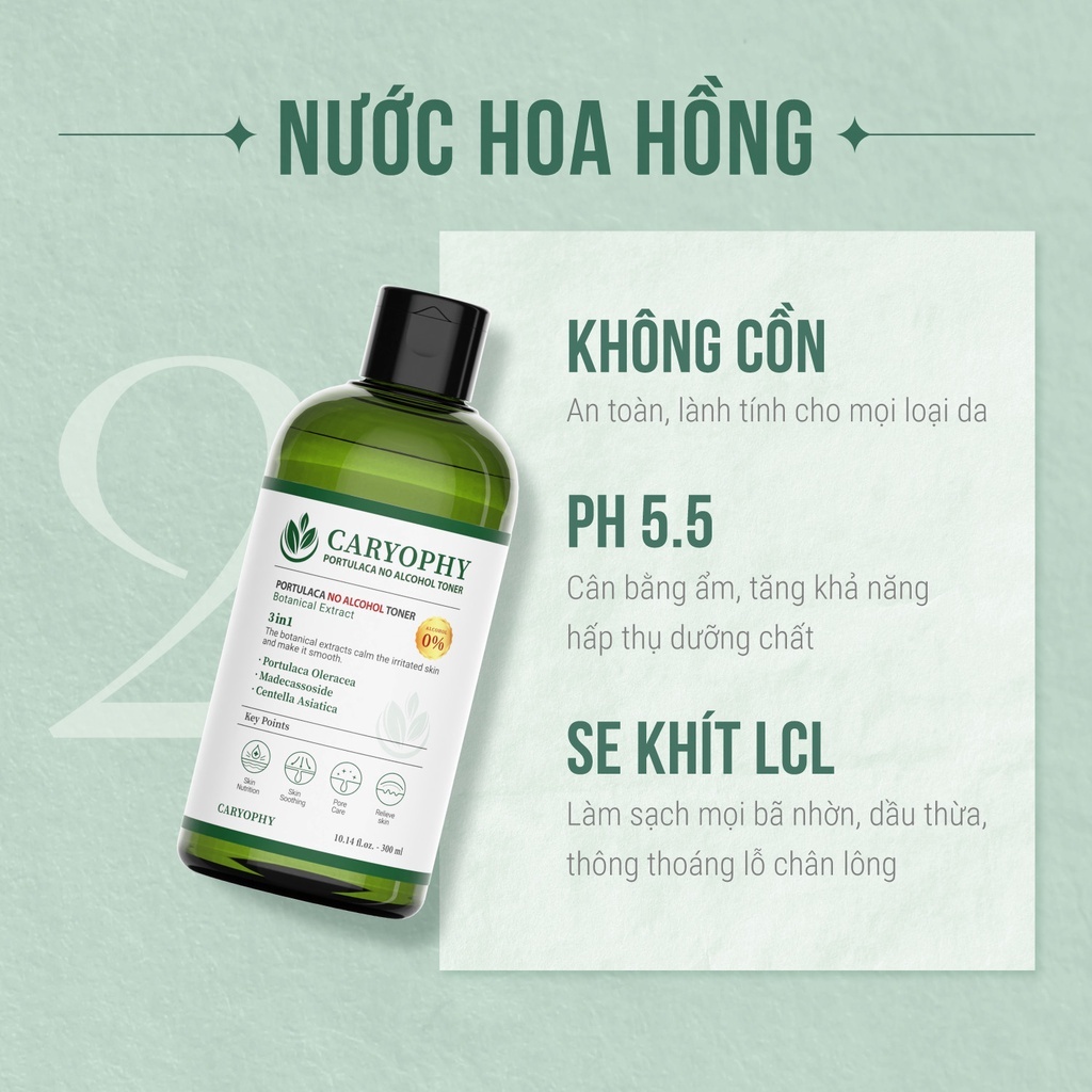 Nước Hoa Hồng Giảm Mụn Caryophy Portulaca Toner cấp ẩm ngừa mụn 300ml Vanilla Cosmetics