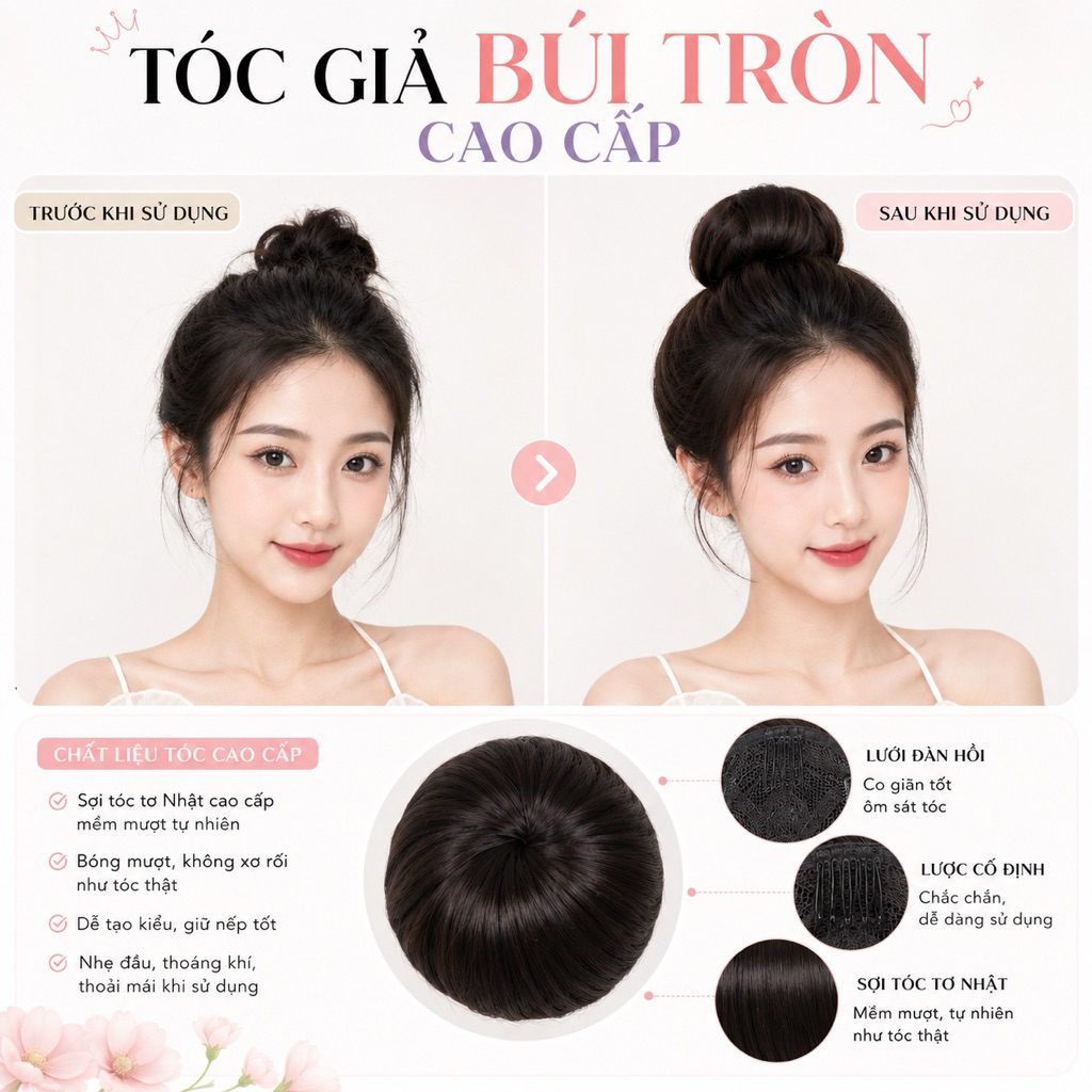 [HÀNG CAO CẤP] TÓC GIẢ BÚI CỦ TỎI CÓ CÀI DÂY RÚT CHO NỮ GIÁ RẺ