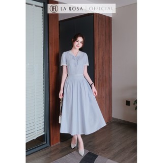 Set Váy Kẻ Dáng Dài Thanh Lịch La Rosa Áo Sơ Mi Cổ Thủy Thủ Thắt Nơ Xinh Xắn Phối Chân Váy Dài Tôn Dáng S1097