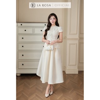 Set Váy Công Sở Cao Cấp La Rosa Áo Ren Ôm Dáng Buộc Nơ Cổ Sang Chảnh Phối Chân Váy Xòe Nhẹ Tôn Dáng T541
