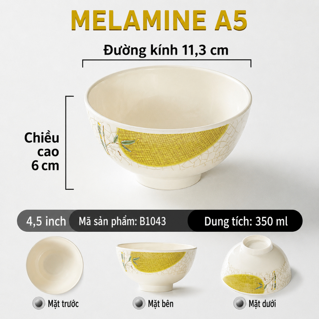 Bát Cơm Phíp ( Melamine A5 ) Hoa Văn Hình Lá Tre Dùng Cho Nhà Hàng Khách Sạn 1043