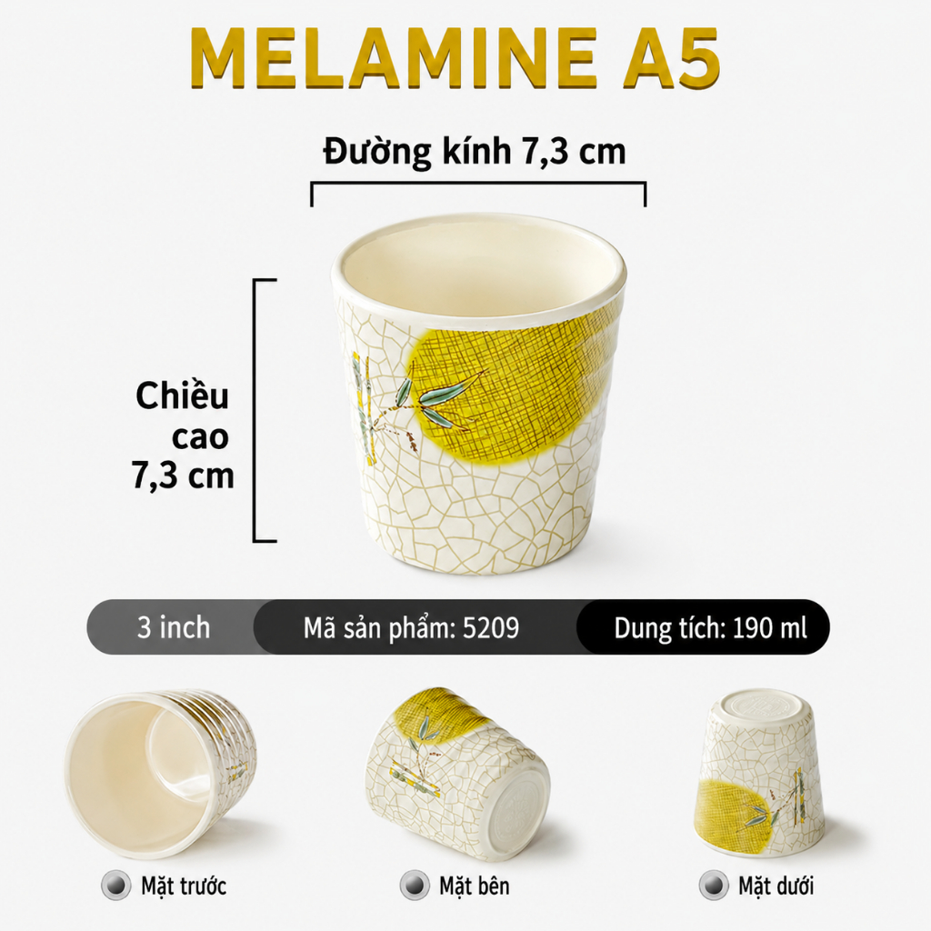 Cốc Uống Trà Phíp ( Melamine A5 ) Hoa Văn Hình Lá Tre Dùng Cho Nhà Hàng Khách Sạn 5209