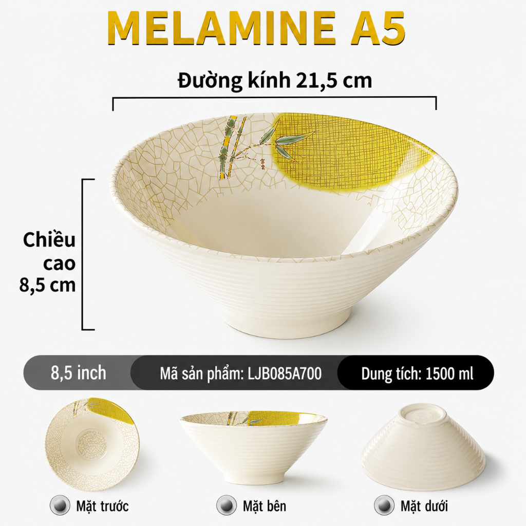 Bát Tô Phíp ( Melamine A5 ) Hoa Văn Hình Lá Tre Dùng Cho Nhà Hàng Khách Sạn 085A700