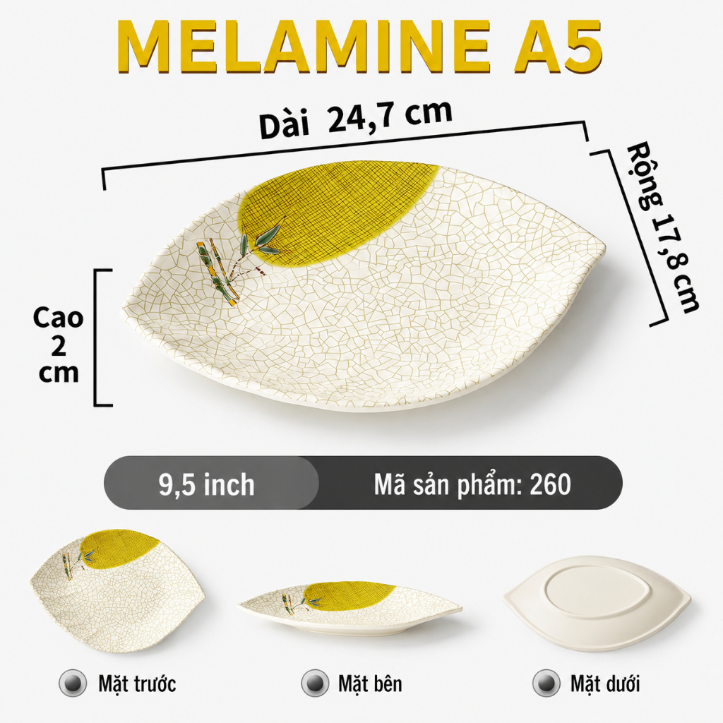 Đĩa Phíp ( Melamine A5 ) Hoa Văn Hình Lá Tre Dùng Cho Nhà Hàng Khách Sạn 260