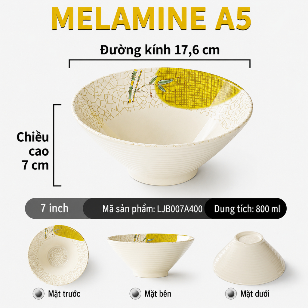 Bát Tô Phíp ( Melamine A5 ) Hoa Văn Hình Lá Tre Dùng Cho Nhà Hàng Khách Sạn 007A400