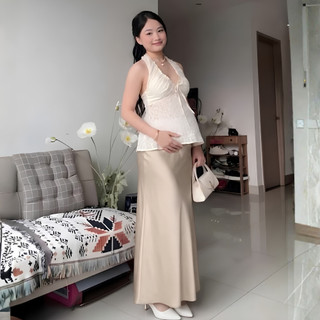 Chân Váy Lụa Bầu Dáng Dài Đuôi Cá Belles Lụa Tô Châu Cao Cấp Dày Mát Có Đáp Bụng Chun Điều Chỉnh Bigsize CV24