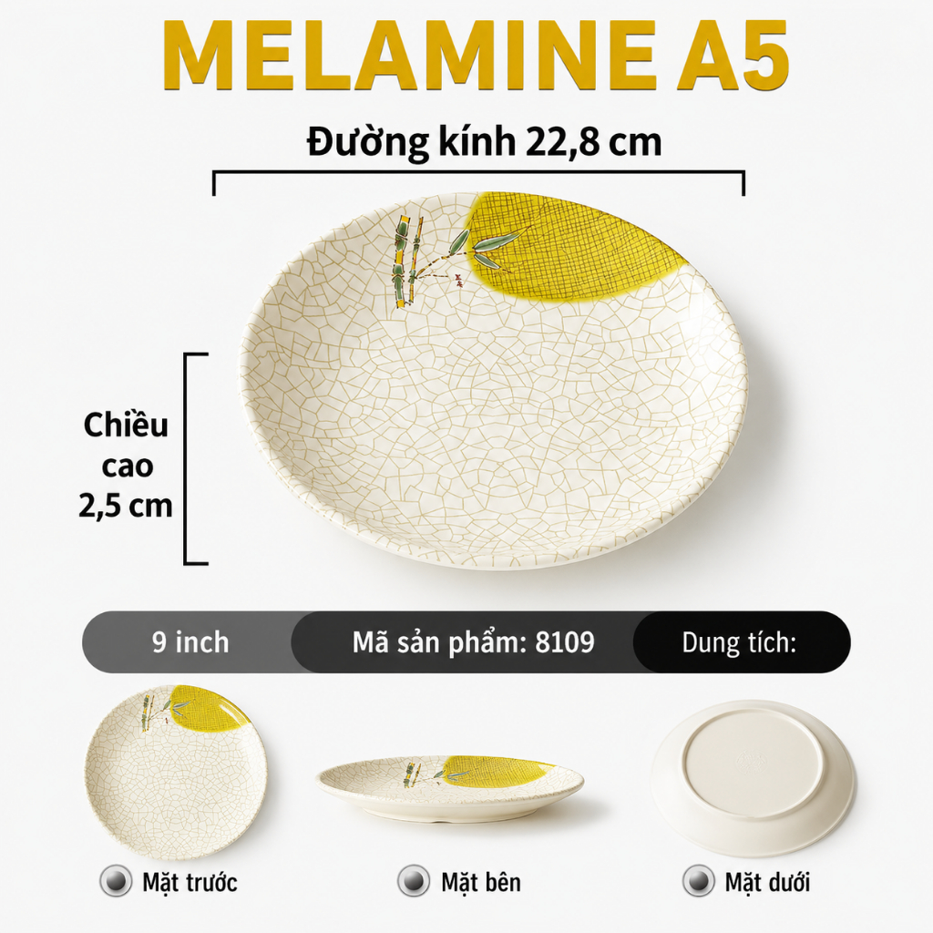 Đĩa Phíp ( Melamine A5 ) Hoa Văn Hình Lá Tre Dùng Cho Nhà Hàng Khách Sạn 8109