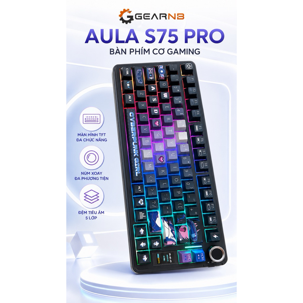 [Hoả Tốc] Bàn phím cơ không dây AULA S75 pro - Có màn led tùy chỉnh - LED RGB xuôi - 3 mode kết nối tiện lợi | BigBuy360 - bigbuy360.vn