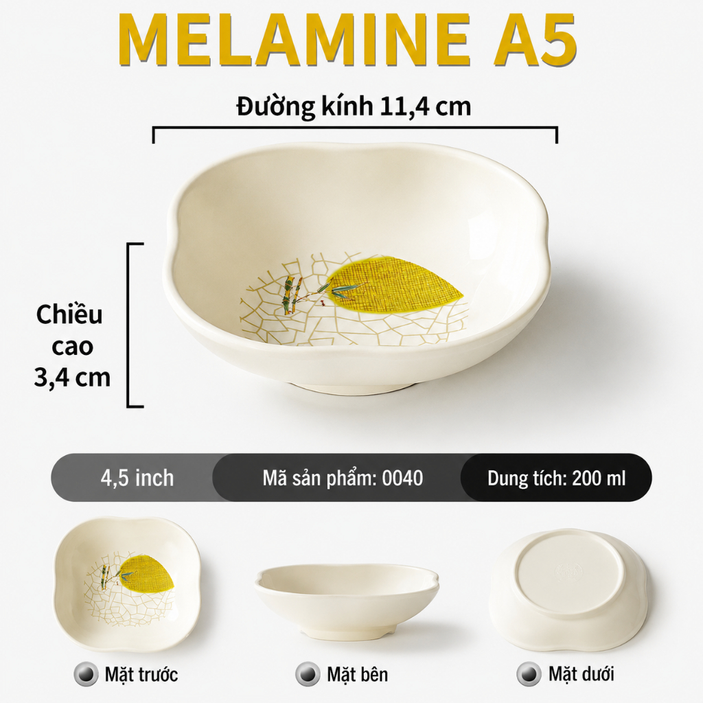 Bát Nước Chấm Phíp ( Melamine A5 ) Hoa Văn Hình Lá Tre Dùng Cho Nhà Hàng Khách Sạn 0040