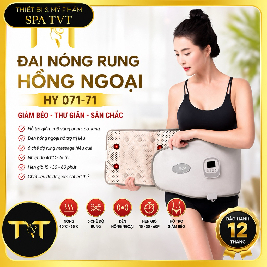 [BH 12 Tháng] Đai Quấn Giảm Béo Nóng Rung Hồng Ngoại HY 071-71, Massage Bụng Eo Lưng 6 Chế Độ