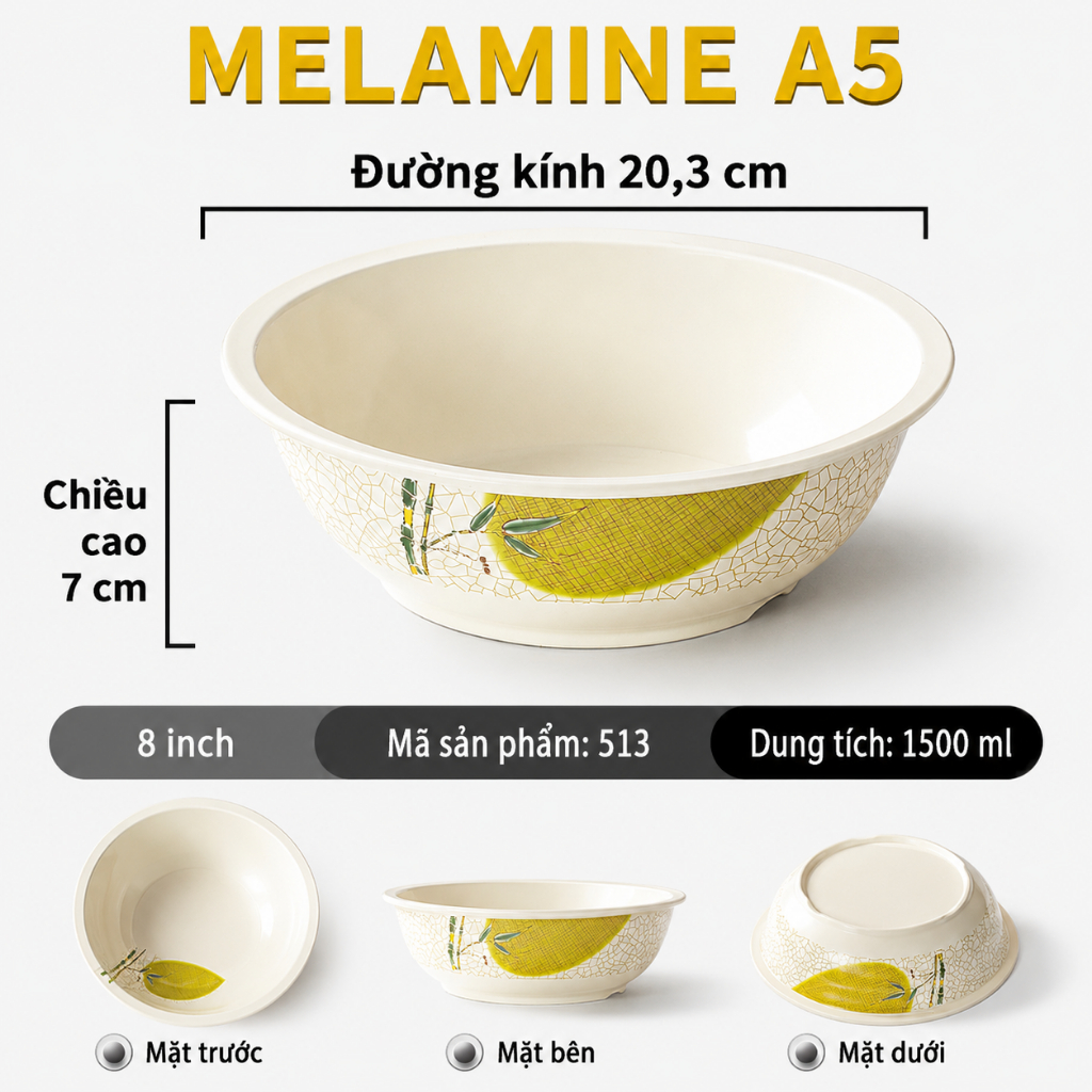 Bát Tô Phíp ( Melamine A5 ) Hoa Văn Hình Lá Tre Dùng Cho Nhà Hàng Khách Sạn 513
