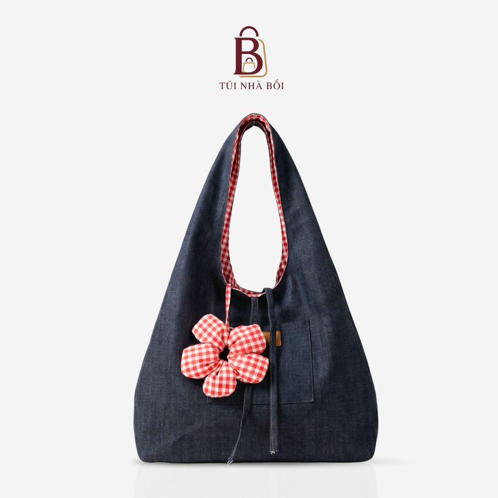 Túi Tote Nữ Canvas Caro 2 Mặt Có Charm Hoa, Đeo Vai Đi Học,Đi Chơi Thời Trang, Túi Nhà Bối T-10. | BigBuy360 - bigbuy360.vn