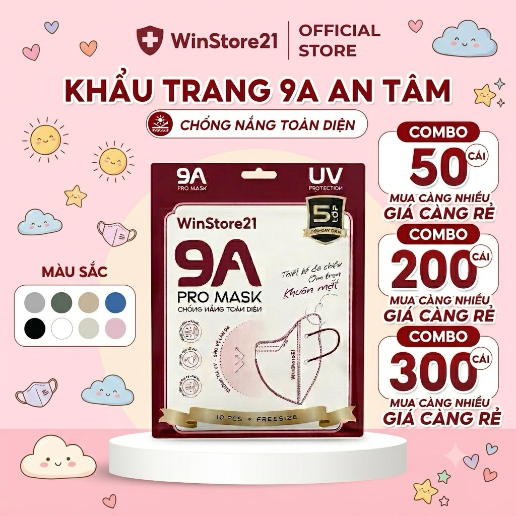 9A MASK - Khẩu Trang  An Tâm chính hãng 5 lớp siêu dày dặn chống nắng toàn diện bao trọn khuôn mặt