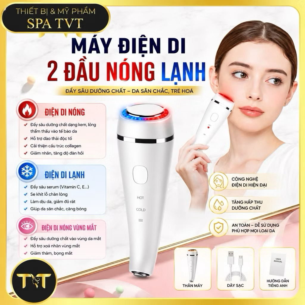 Máy Điện Di 2 Đầu Nóng Lạnh Đẩy Tinh Chất, Nâng Cơ Săn Chắc Da, Chăm Sóc Da Spa & Tại Nhà.