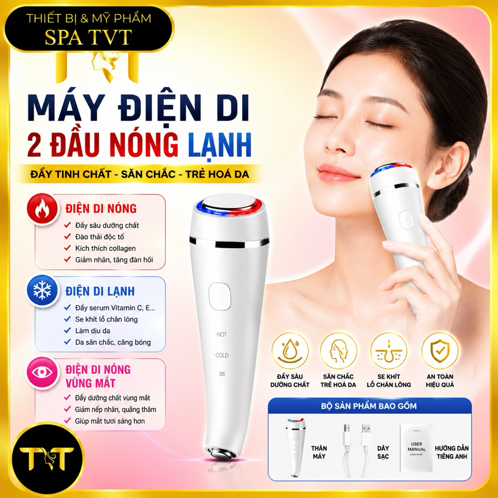 Máy Điện Di 2 Đầu Nóng Lạnh Đẩy Tinh Chất, Nâng Cơ Săn Chắc Da, Chăm Sóc Da Spa & Tại Nhà.