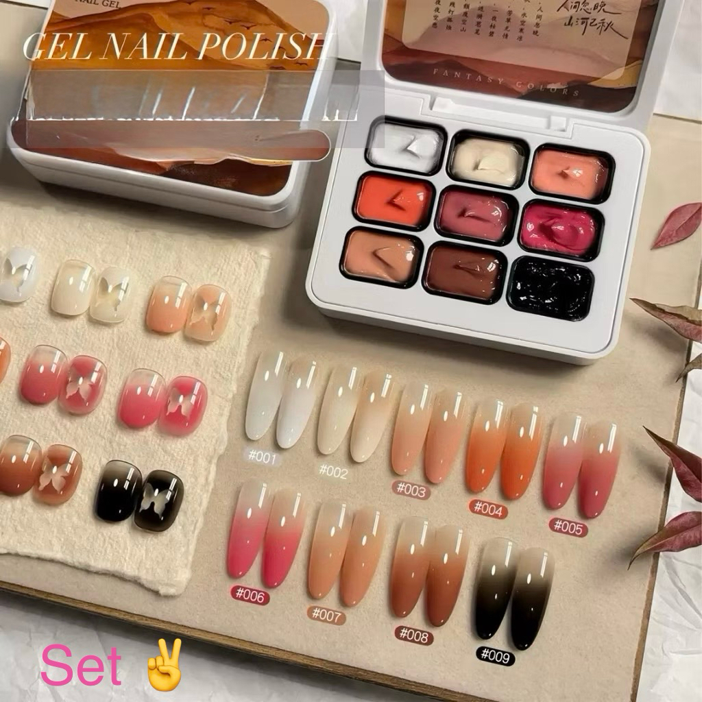 Set gel dặm ombre 9 màu chất mịn mướt đa năng , dùng dặm ombre ,vẽ, chà tráng gương chất đặc mịn