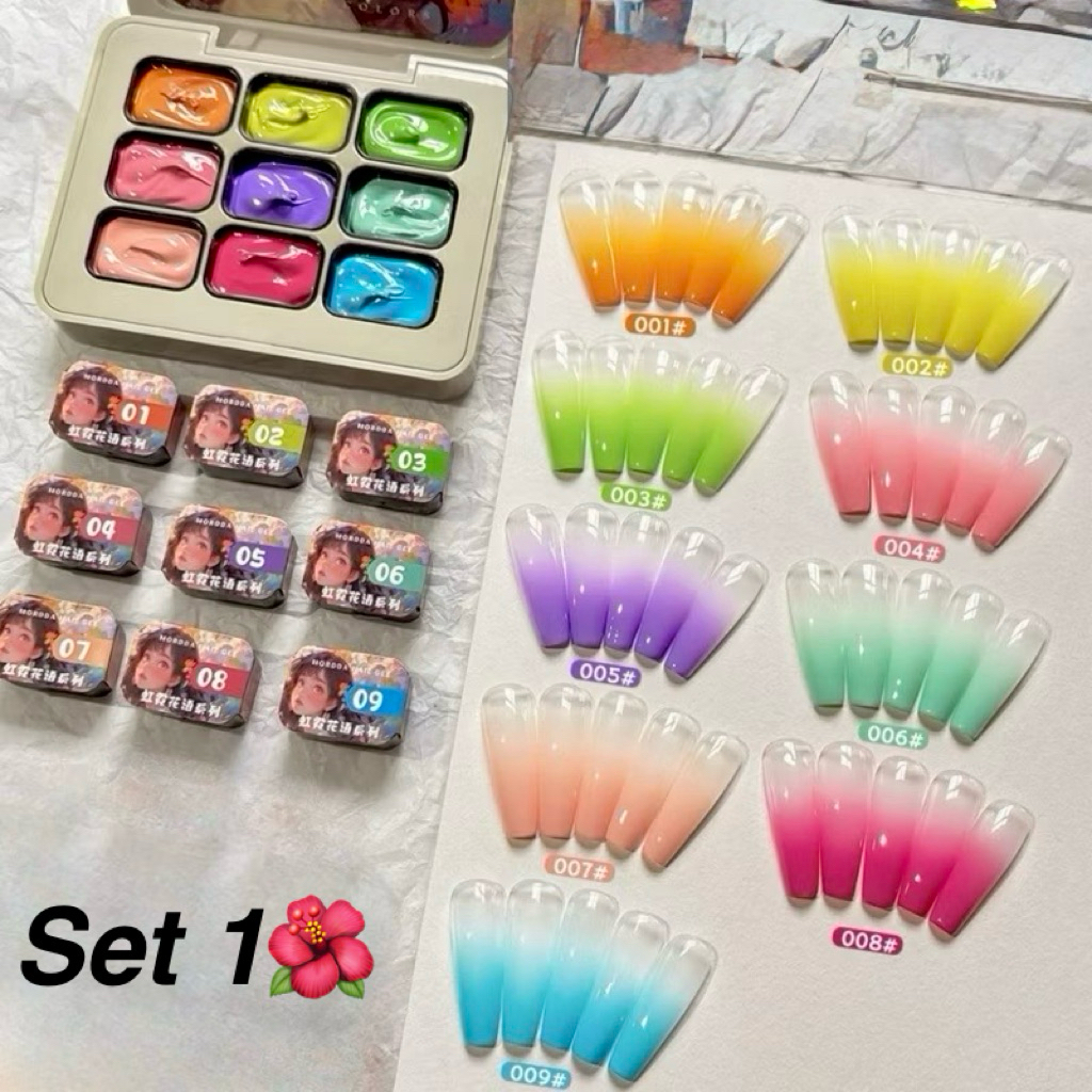 Set gel dặm ombre 9 màu chất mịn mướt đa năng , dùng dặm ombre ,vẽ, chà tráng gương chất đặc mịn