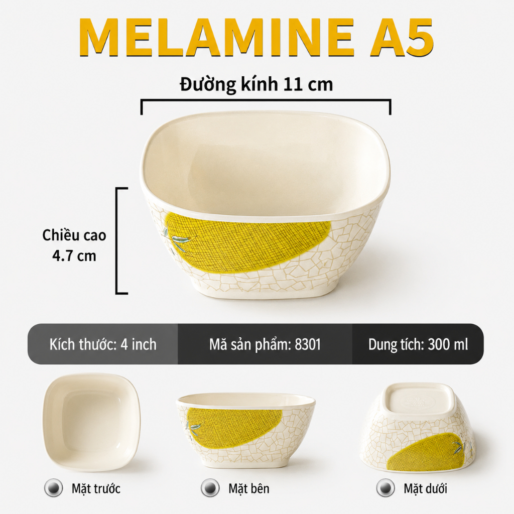 Bát Cơm Phíp ( Melamine A5 ) Hoa Văn Hình Lá Tre Dùng Cho Nhà Hàng Khách Sạn 8301